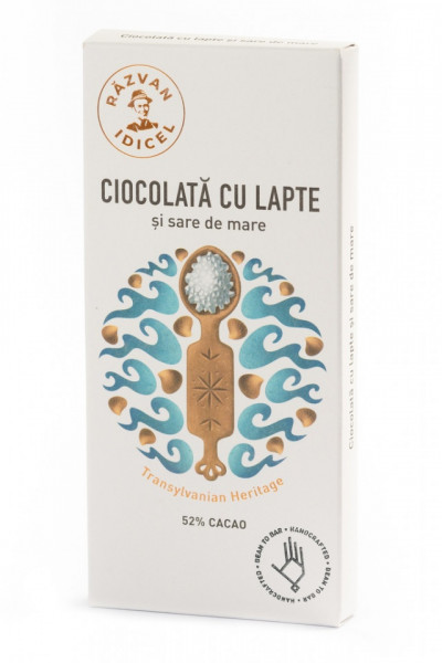 Tabletă Artizanala de Ciocolată cu lapte 54% cacao cu sare de mare Răzvan 80g