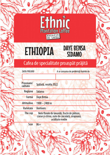 Cafea de specialitate macinata ETHIOPIA SIDAMO DAYE BENSA Arabica 500g plic