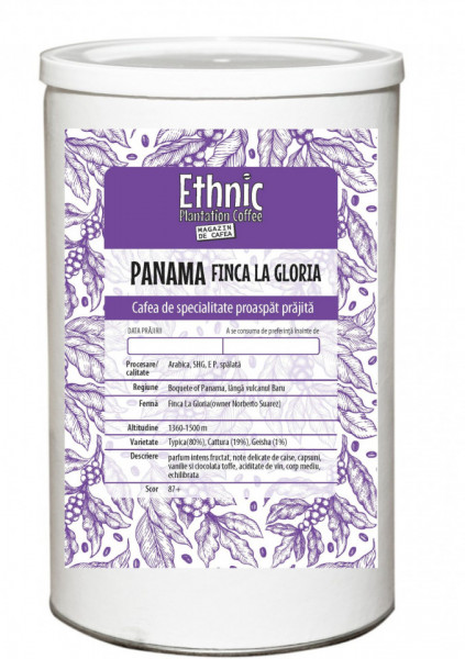 Cafea de specialitate prajita boabe PANAMA SHB FINCA LA GLORIA Arabica 400g cutie metalica