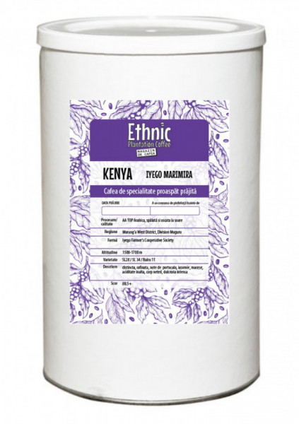 Cafea specilaitate prajita si macinata microlot KENYA AA TOP IYEGO MARIMIRA Arabica 150g cutie metalica