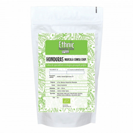 Cafea ecologica de specialitate macinata Arabica Honduras Comsa MARCALA 250g plic lot205 RO-ECO-008.