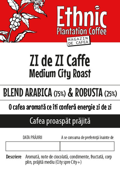 CAFEA BOABE proaspat prajita ZIdeZIcaffe 75% Arabica & 25% Robusta 500g plic