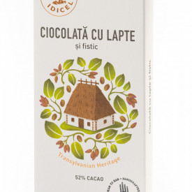Tabletă Artizanala de Ciocolată cu lapte 5% cacao cu fistic Răzvan 80g