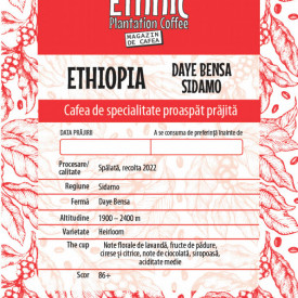 Cafea de specialitate boabe ETHIOPIA SIDAMO DAYE BENSA Arabica 250g plic