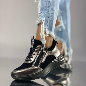 Pantofi Casual Dama cu Platforma Negri din Piele Ecologica Elisara