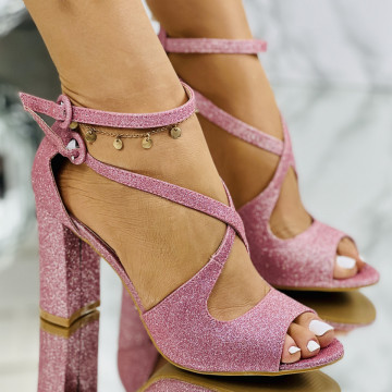 Sandale cu Toc Roz din Glitter Halime