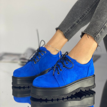 Pantofi Casual Dama Albastri din Piele Ecologica Intoarsa Simi
