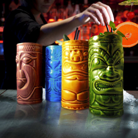 Set 4 pahare colorate Tiki pe bar