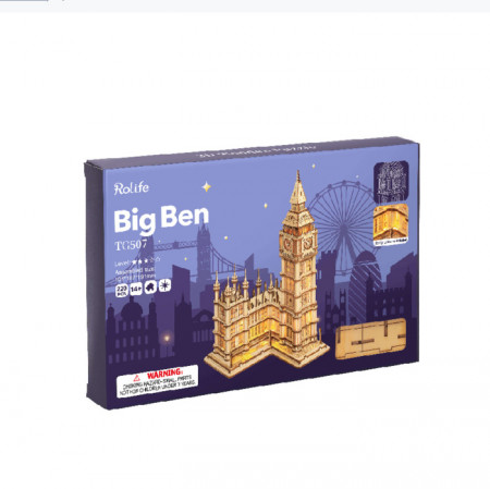 Puzzle 3D lemn Big Ben cu lumini in cutie