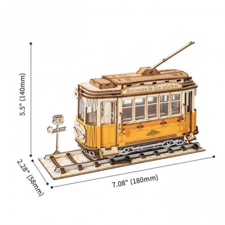 Puzzle 3D lemn Tramvai dimensiuni