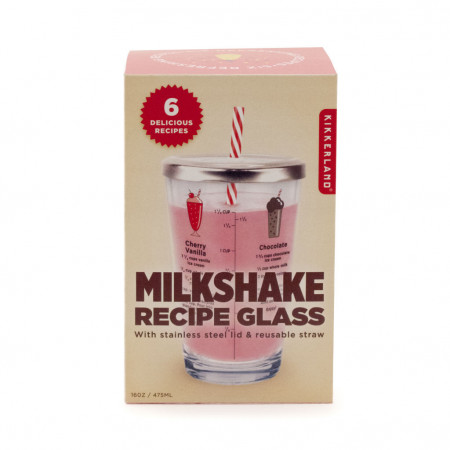 Pahar din sticla cu retete milkshake in cutie