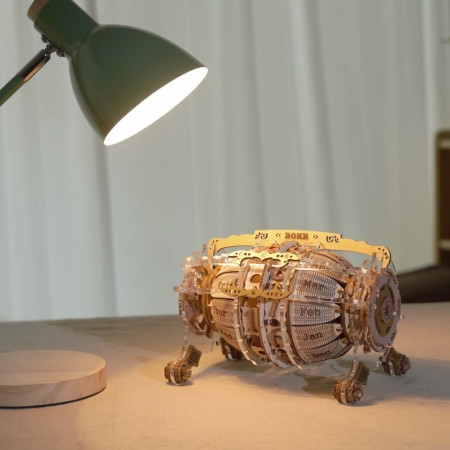 Puzzle 3D lemn Calendar si ceas de birou luminat