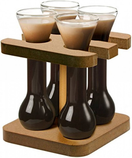 Set 4 mini pahare shot eprubeta din sticla cu suport