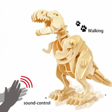 puzzle 3d din lemn dinozaur t-rex controlat prin sunet