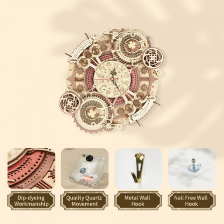 Puzzle 3D lemn Ceas cu calendar Zodiac continut