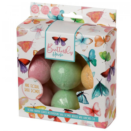 Set cadou 9 mini bile efervescente pentru baie Butterfly