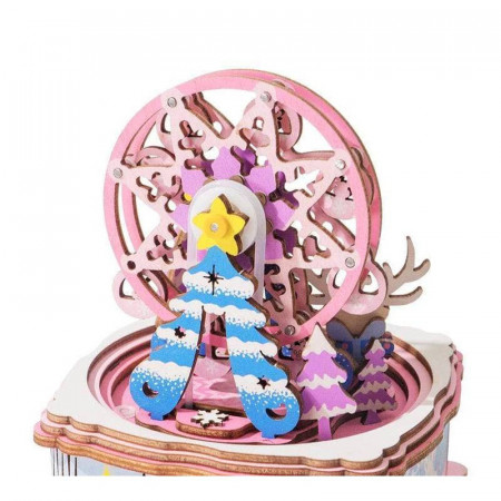 Puzzle 3D din lemn cutie muzicala Merry Christmas brad