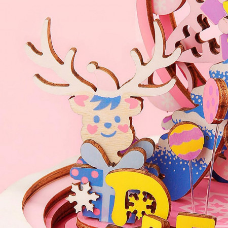 Ren Puzzle 3D din lemn cutie muzicala Merry Christmas
