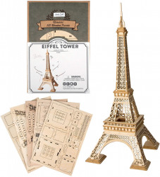 Puzzle 3D din lemn Turnul Eiffel continut cutie