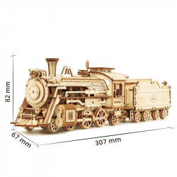 Puzzle 3D lemn Locomotiva cu aburi dimensiuni
