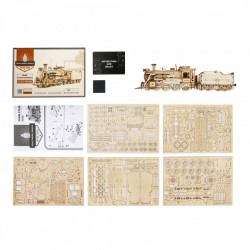 Puzzle 3D lemn Locomotiva cu aburi continut cutie