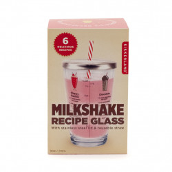 Pahar din sticla cu retete milkshake in cutie