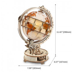 Puzzle 3D lemn Glob Pamantesc luminat rotativ dimensiuni