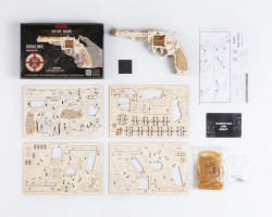 Puzzle 3D lemn Pistol continut cutie