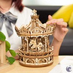 Puzzle 3D lemn Cutie muzicala Carusel dimensiuni