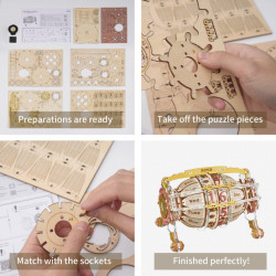 Puzzle 3D lemn Calendar si ceas de birou detalii