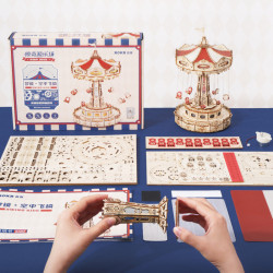 Puzzle 3D lemn Cutie muzicala Leagan Carusel luminat piese