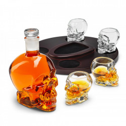 Set cadou Decantor whiskey Craniu cu 4 pahare si suport