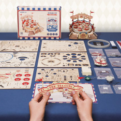 Puzzle 3D lemn Cutie muzicala Carusel Cescute asamblare si cutie