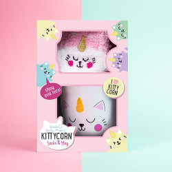 Set cana si sosete pufoase Kittycorn in cutie
