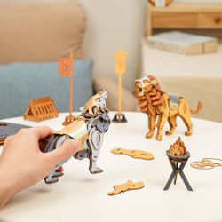 Puzzle 3D lemn Warrior Lion si lup