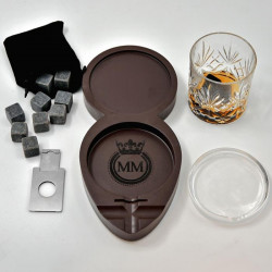 Set suport pahar whiskey, pietre pentru racit, scrumiera  si taietor trabuc