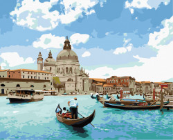 pictura pe numere cu gondola pe canalele din Venetia