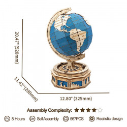 Puzzle 3D lemn Glob XL dimensiuni