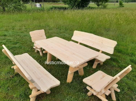 Poze Masa cu băncuțe și scaune lemn rotund R1