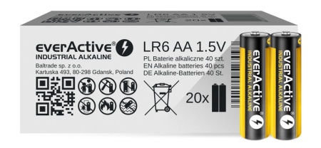 EverActive LR6 AA Industrial Alcaline- Baterii alcaline, 40 bucati (20 carduri cu 2 buc.)