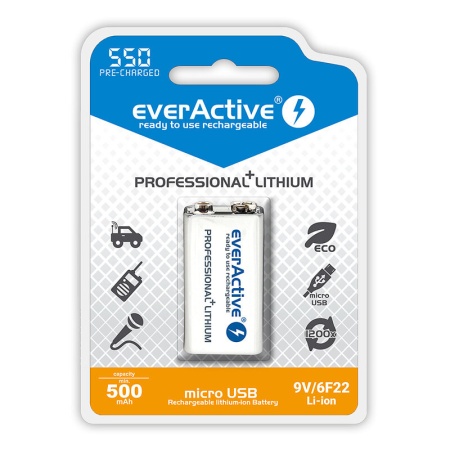EverActive 6F22/9V Li-ion 550 mAh- Baterie reincarcabila 9V