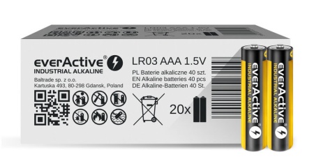 EverActive LR03 AAA Industrial Alcaline- Baterii alcaline, 40 bucati (20 carduri cu 2 buc.)