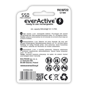 EverActive 6F22/9V Li-ion 550 mAh- Baterie reincarcabila 9V