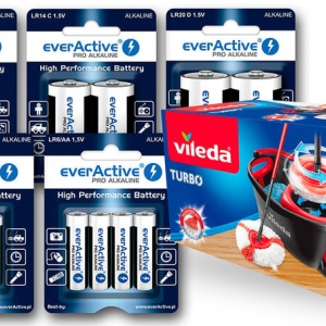 PACHET PROMO- Baterii alcaline alcaline EverActive Pro 288 buc LR6, 288 buc LR03, 20 buc 6LR61, 24 buc LR14, 24 buc LR20 + Vileda Mop