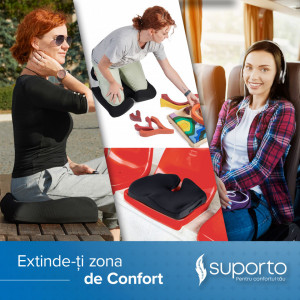 Set Perna de Sezut si Perna Lombara Inalta, Suporto Confort Complet, Negru, Pentru scaun de birou sau masina