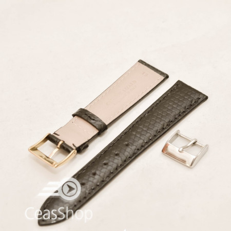 Curea piele de soparla captusita cu finisaj lacuit- neagra- 17mm