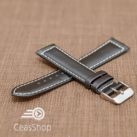 Curea piele neteda captusita neagra 18mm cusatura alba - 36218