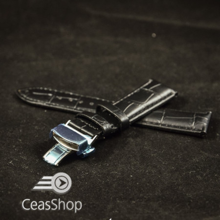 Curea piele vitel captusita deployant cu arc neagra 22 mm - 35929