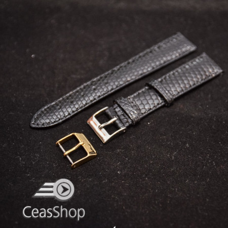 Curea piele de soparla captusita cu finisaj lacuit- neagra- 18mm