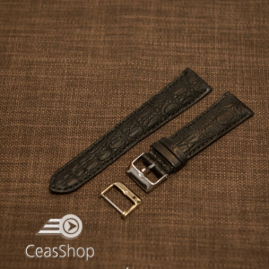 Curea crocodil veritabil , neagră, captusita cu finisaj mat 22mm - 33777